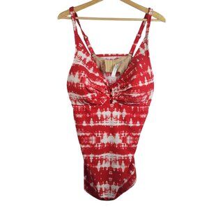 Cacique Swim Tankini Red White 40DD Adjustable Strap Underwire Bra Top Tie Dye